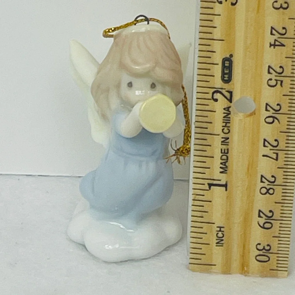 Precious Moments Angel Playing Trumpet Porcelain Christmas Ornament Blue Gown